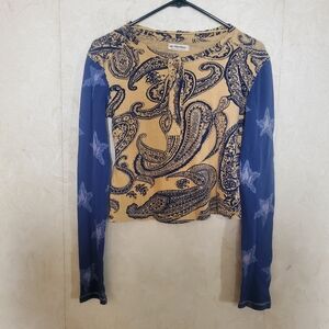 We The Free Paisley Long Sleeve Top - Blue and Tan